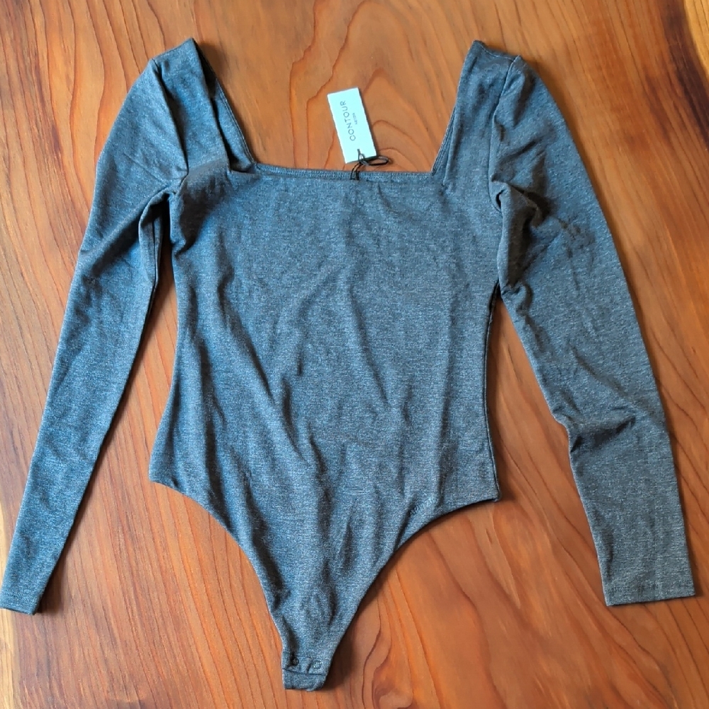 Aritzia Heather Charcoal Contour Squareneck Bodysuit